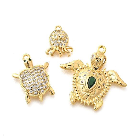Латунные микро проложить кубического циркония прелести, электрофорез, долговечный, морские животные, реальный 18 k позолоченный