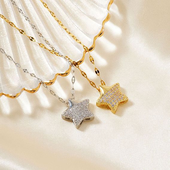 Роскошные модные ожерелья с подвеской в виде звезды из прозрачного кубического циркония из латуни для универсального и стильного образа
