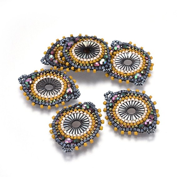 MIYUKI & TOHO Handmade Japanese Seed Beads Links, Loom Pattern, with Shell, Flat Round