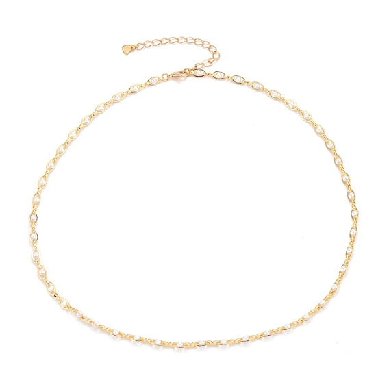 Glass Pearl Link Chain Necklaces, with Brass Curb Chains and Lobster Claw Clasps