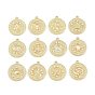 Brass Micro Pave Clear Cubic Zirconia Pendants, Flat Round with Constellation Charms, Rack Plating, Long-Lasting Plated, Cadmium Free & Lead Free, Golden