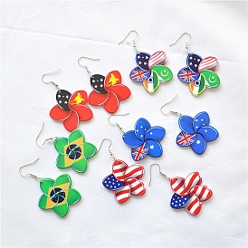 Acrylic Dangle Earrings, National Flag Theme Flower