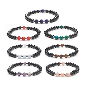 7 Stück 7 Stil natürliche und synthetische gemischte Edelsteine und Legierungsperlen-Stretch-Armbänder-Set für Frauen