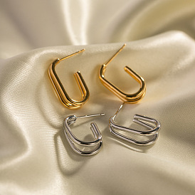 18k Gold Plated Stainless Steel Circle Earrings - Geometric, Double-layered, Trendy.