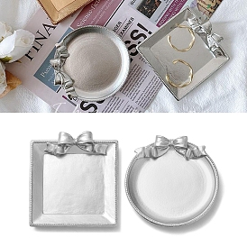 Resin Retro Jewelry Tray, Storage Display Plate for Earring Necklace Bracelet, Square/Round with Bowknot