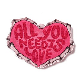 Pendentifs en acrylique imprimés pour la Saint-Valentin, coeur avec le mot "tout ce dont tu as besoin c'est d'amour"