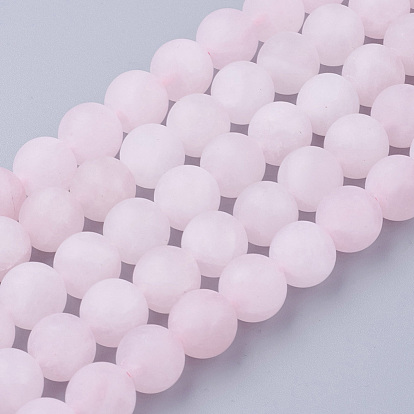Natural Rose Quartz Bead Strands, Round, Frosted