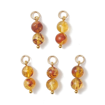 Круглые подвески из натурального янтаря, подвески из бисера, с 304 фурнитурой из нержавеющей стали, золотые