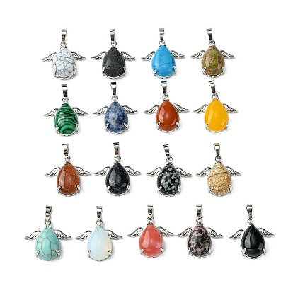 Драгоценный камень подвески, Подвески-капли со стойкой, латунные крылья с платиновым покрытием, крылья из латуни, без кадмия и без свинца, без кадмия и без свинца