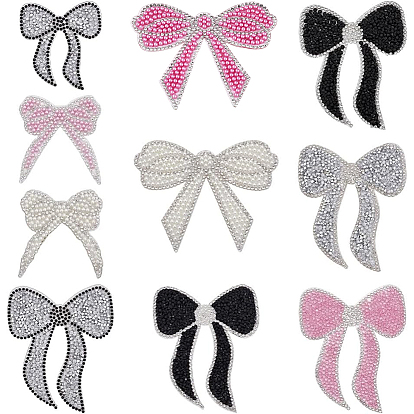 10 шт. 10 стили бант из стекла и стразов с пластиковыми тканевыми накладками, термоклей