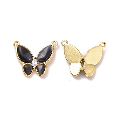 Cat Eye Pendants, Butterfly Charm, with Brass Clear Cubic Zirconia, Cadmium Free & Lead Free, Real 18K Gold Plated