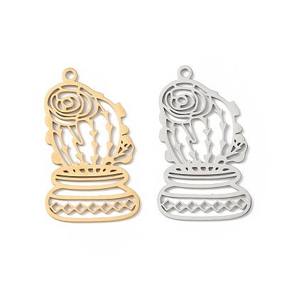 201 Stainless Steel Pendants, Hollow, Plant Charm