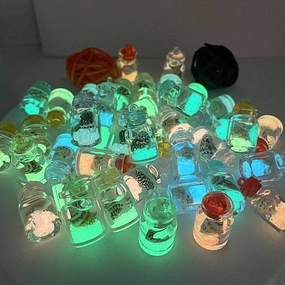 Luminous Glow in the Dark Glass Wishing Bottle Pendants, Conch Drifting Mini Bottle Charms