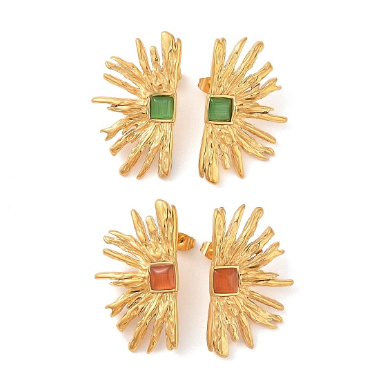 304 женские серьги-гвоздики «кошачий глаз» из нержавеющей стали, солнце, реальный 18 k позолоченный