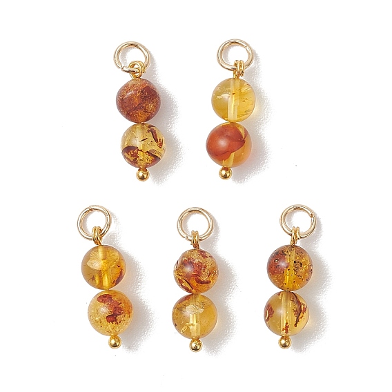 Круглые подвески из натурального янтаря, подвески из бисера, с 304 фурнитурой из нержавеющей стали, золотые
