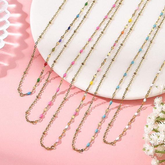 304 Collares de cadena esmaltada de acero inoxidable y cadenas satélite para mujer, dorado