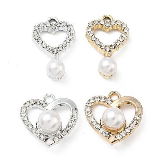 Подвески из сплава и страза, сердце прелести, uv покрытие, с абс пластмассовой имитационной жемчужиной