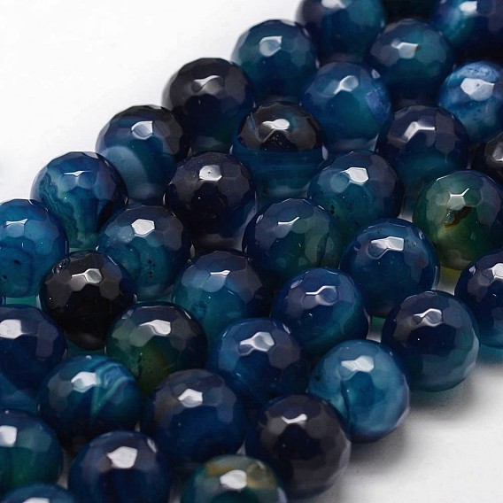 Natural Agate Beads Strands, Dyed, Faceted, Round
