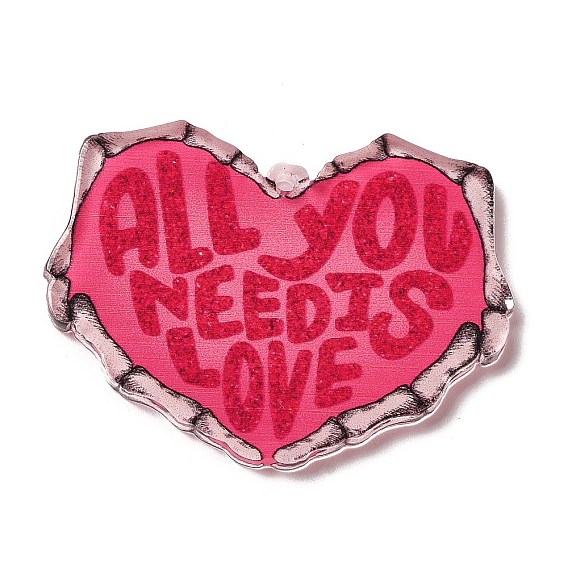 Valentine's Day Printed Acrylic Pendants, Heart with Word "ALL YOU NEED IS LOVE"