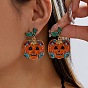 Halloween Alloy & Rhinestone & Enamel Stud Earrings, Pumpkin, Golden