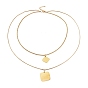 304 Stainless Steel Double Layer Necklaces, with Box Chains & Snake Chains, Square