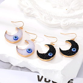 Resin Moon Necklace with Turkish Blue Eye Pendant and Hook Earrings