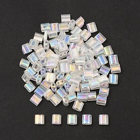 2-Hole Transparent Glass Seed Beads, AB Color Plated, Rectangle