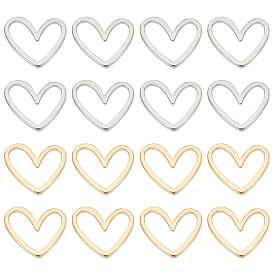 30шт 2 цвета латунные соединительные кольца, долговечный, сердце, реальный 18 k позолоченный