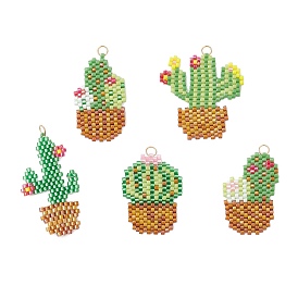 Подвески в виде кактусов из стеклянных бус, с 304 кольцами из нержавеющей стали, реальный 18 k позолоченный
