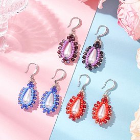 Серьги-подвески из искусственного акрилового жемчуга и стекла, с  латунными крючками для серег, слеза, платина