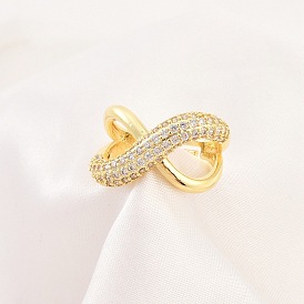 Стойка покрытие крест латунь микро паве прозрачный кубический цирконий регулируемые кольца для женщин, долговечный, без кадмия и без свинца