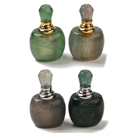 Natural Fluorite Dropper Perfume Bottles, with 304 Stainless Steel Findings, SPA Aromatherapy Essemtial Oil Empty Bottle