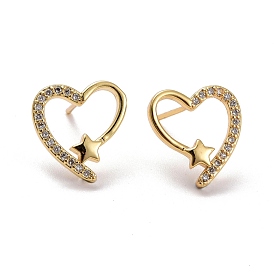 Heart & Star Brass Micro Pave Clear Cubic Zirconia Ear Studs, Lead Free & Cadmium Free