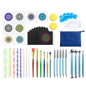 Mandala Pattern Painting & Drawing Tool Set, Including Scratch Rainbow Paper, Stencils, Painting Pen, Palette, Sponge and Bag