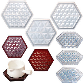 Hexagon Shape Cup Mat Food Grade Silicone Molds, Resin Casting Coaster Molds, for UV Resin, Epoxy Resin Craft Making