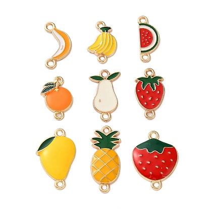 Fruit Theme Alloy Enamel Connector Charms, Light Gold