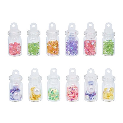 Transparent Glass Pendant, with Glitter Sequins and Rhinestone inside, Bottle