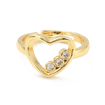 Hollow Heart Cubic Zirconia Cuff Ring for Valentine's Day, Real 18K Gold Plated Brass Wire Wrap Open Ring, Cadmium Free & Lead Free