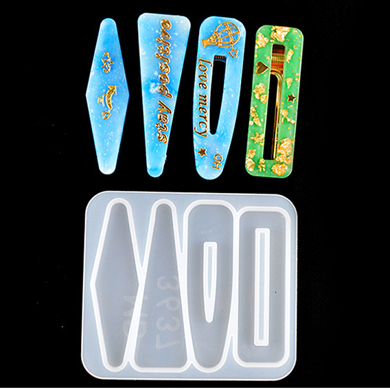 Hair Clip Silicone Molds, Resin Casting Molds, For UV Resin, Epoxy Resin Jewelry Making, Rectangle & Triangle & Teardrop & Rhombus