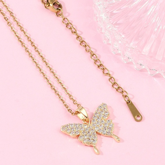 Латунный микропаве прозрачный кубический цирконий кулон ожерелья для женщин, ионное покрытие (ip) 304 ожерелья-цепочки из нержавеющей стали, стойки покрытие