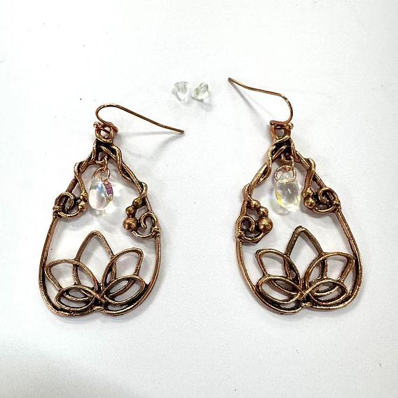 Серьги-подвески из сплава и смолы в богемном стиле, слезинка с цветком