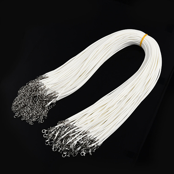 Imitation cordon en cuir, noir, couleur platine fermoir de fer et une chaîne réglable, pour la fabrication de bijoux bricolage