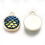 Alloy Resin Charms, Flat Round with Mermaid Fish Scale Shaped, Light Gold