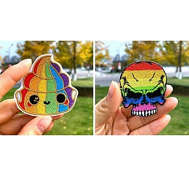 Pride Rainbow Flag Theme Skull/Poop Pattern Computerized Embroidery Cloth Iron On/Sew On Patches, Costume Accessories, Appliques