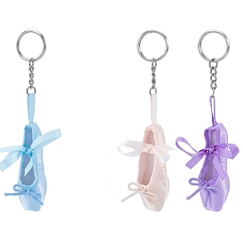 4 pièces 4 couleurs porte-clés chaussons de ballet en polyester, avec les principaux anneaux de fer, platine