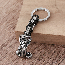 Porte-clés cobra vintage en acier inoxydable, avec des anneaux brisés et des chaînes byzantines