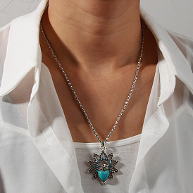 Vintage Owl Pendant Necklace with Turquoise Stone - Minimalist, Fashionable, Animal-themed.