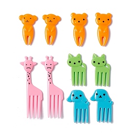 Plastic Disposable Fruit Picks, Cartoon Style Animal Shape Fork, Dog & Bear & Giraffe & Cat