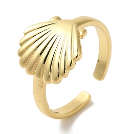 Shell Shape Rack Plating Brass Open Cuff Finger Rings for Women, Long-Lasting Plated, Lead Free & Cadmium Free