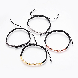 Bracelets de perles tressés en laiton réglables, bracelet en nylon avec nœud carré